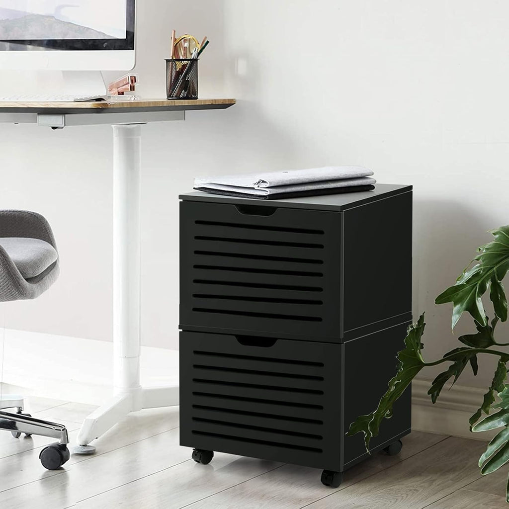 Black Rolling File Cabinet with Drawer Z33457