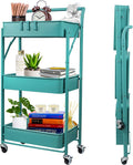 3-Tier Collapsible Rolling Utility Cart with Lockable Caster Wheels U4232