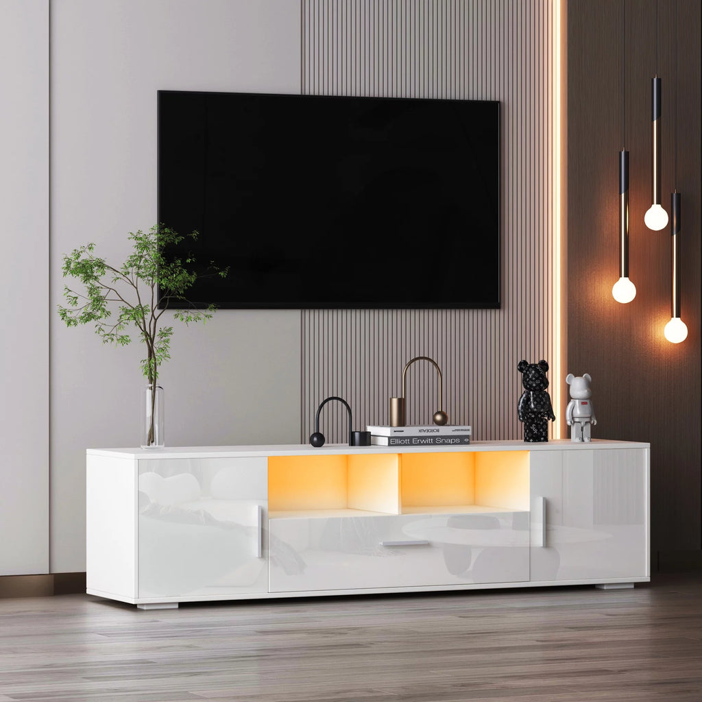 High Glossy TV Stand Cabinet with 3 Doors and Open Shelf X591939