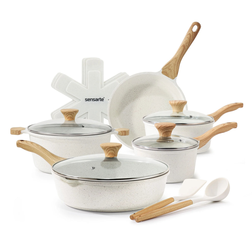 17 Piece White Ceramic Nonstick Cookware Set W3978