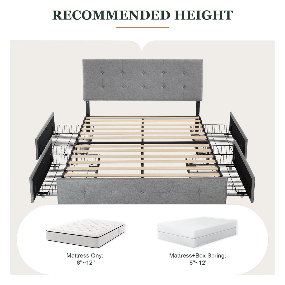 Queen Size Platform Bed Frame with Headboard and 4 Storage Drawers W861