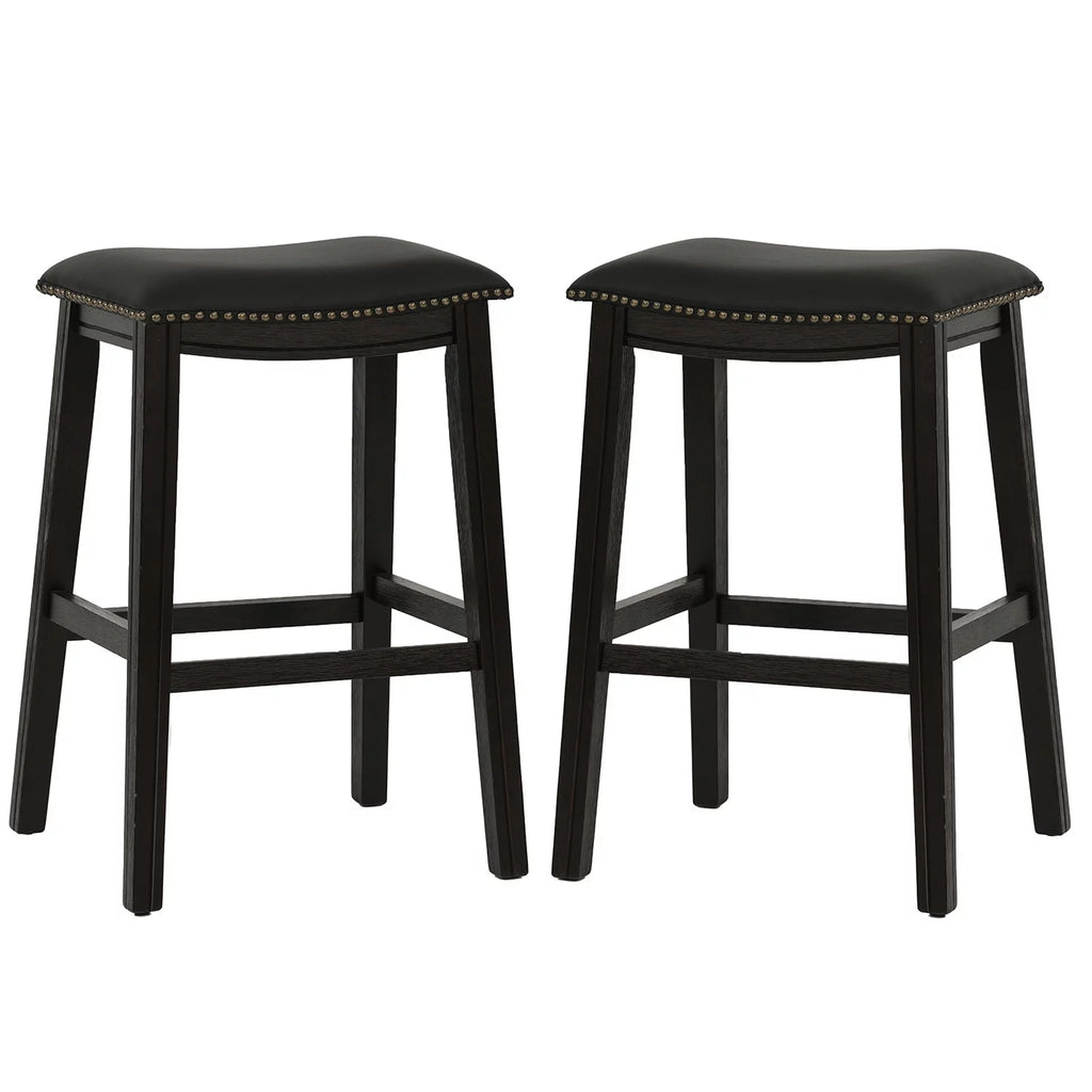 29" Black Faux Leather Saddle Bar Stool Set of 2 X8948