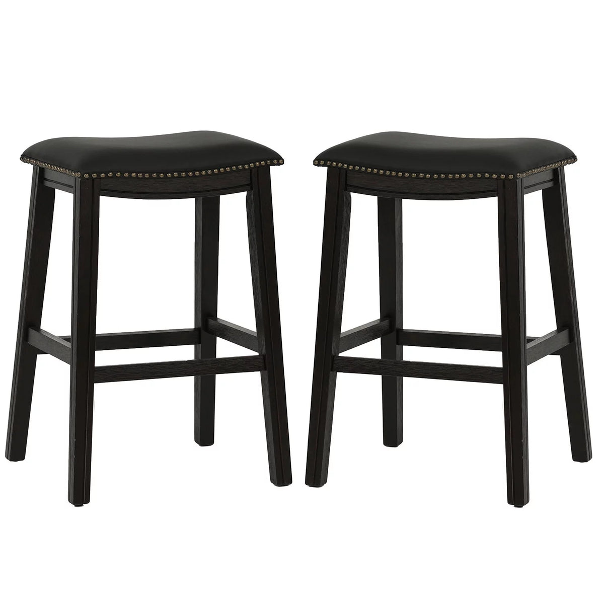 29" Black Faux Leather Saddle Bar Stool Set of 2 X8948