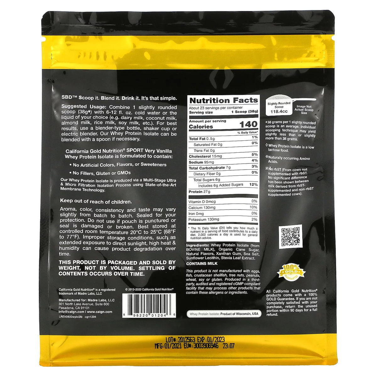 100% Whey Protein Isolate, Very Vanilla Flavor, 2 lbs (907 g) C682024