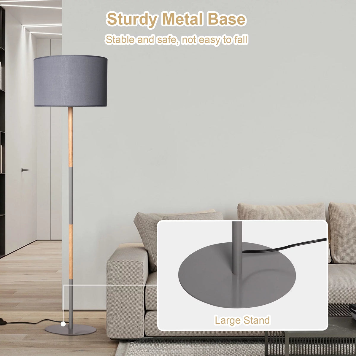 Modern Floor Lamp with 8W LED Bulb, Foot Switch & Fabric Lamp Shade K796