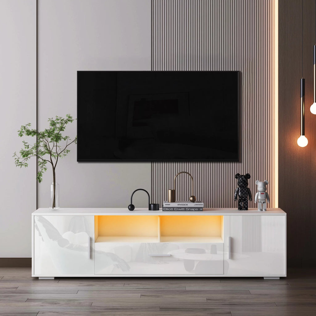 High Glossy TV Stand Cabinet with 3 Doors and Open Shelf X591939