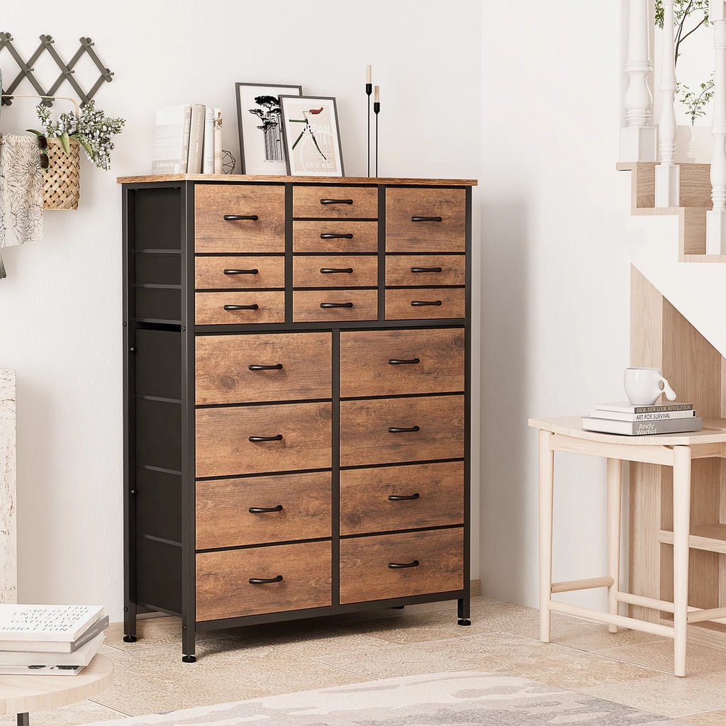 Rustic Brown 18 Drawer Fabric Dresser E4636