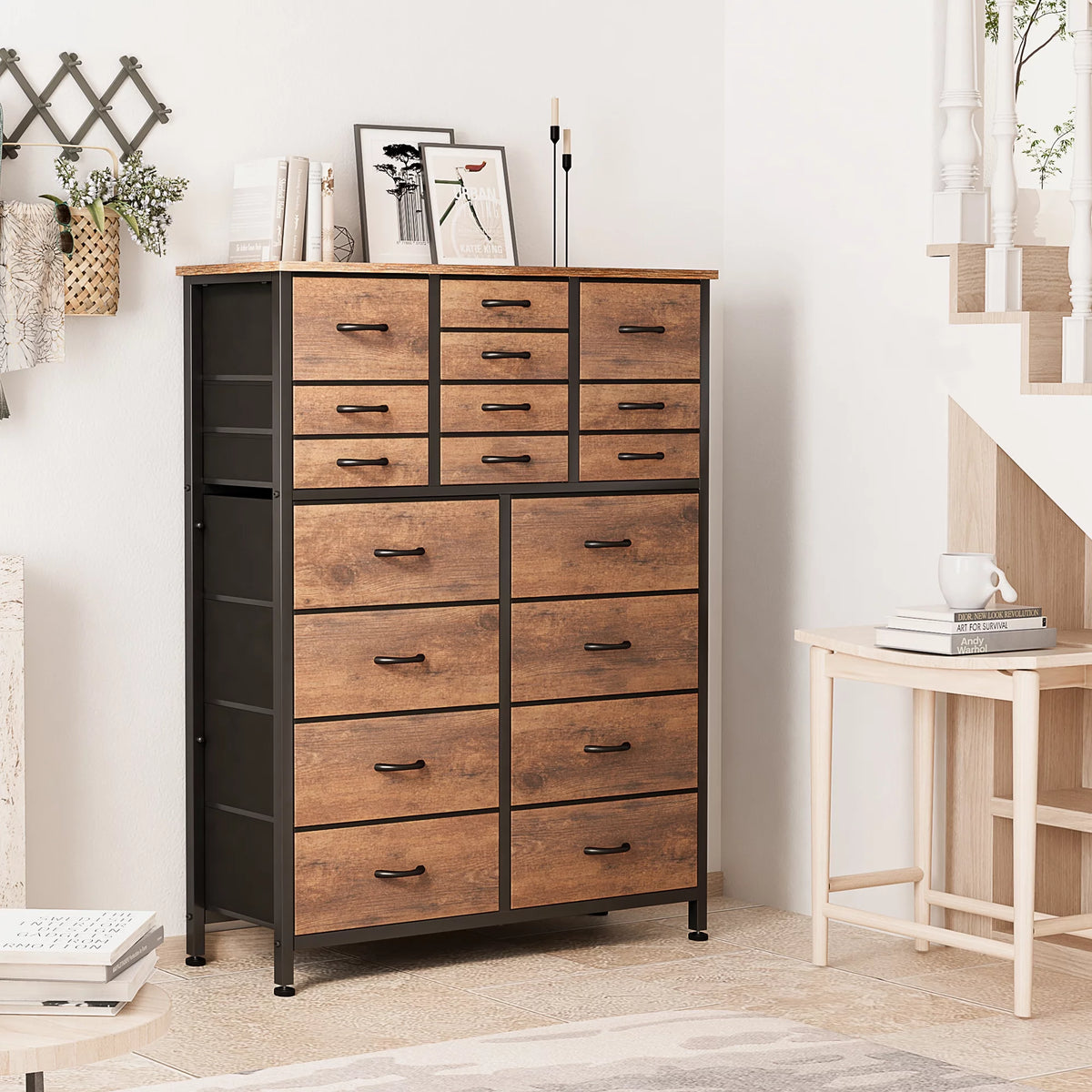 Rustic Brown 18 Drawer Fabric Dresser E4636