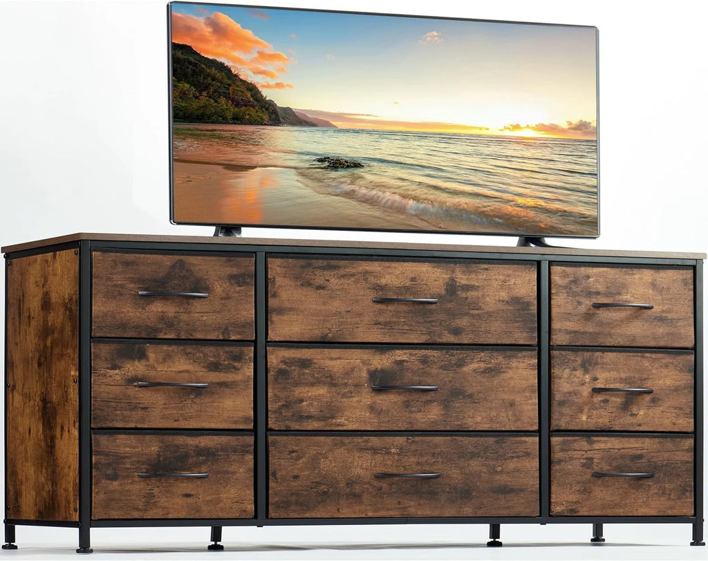 Black 9 Drawer Wide Dresser TV Stand O838535