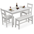 White 4 Piece Wood Dining Table Set with Chairs and Bench J97958