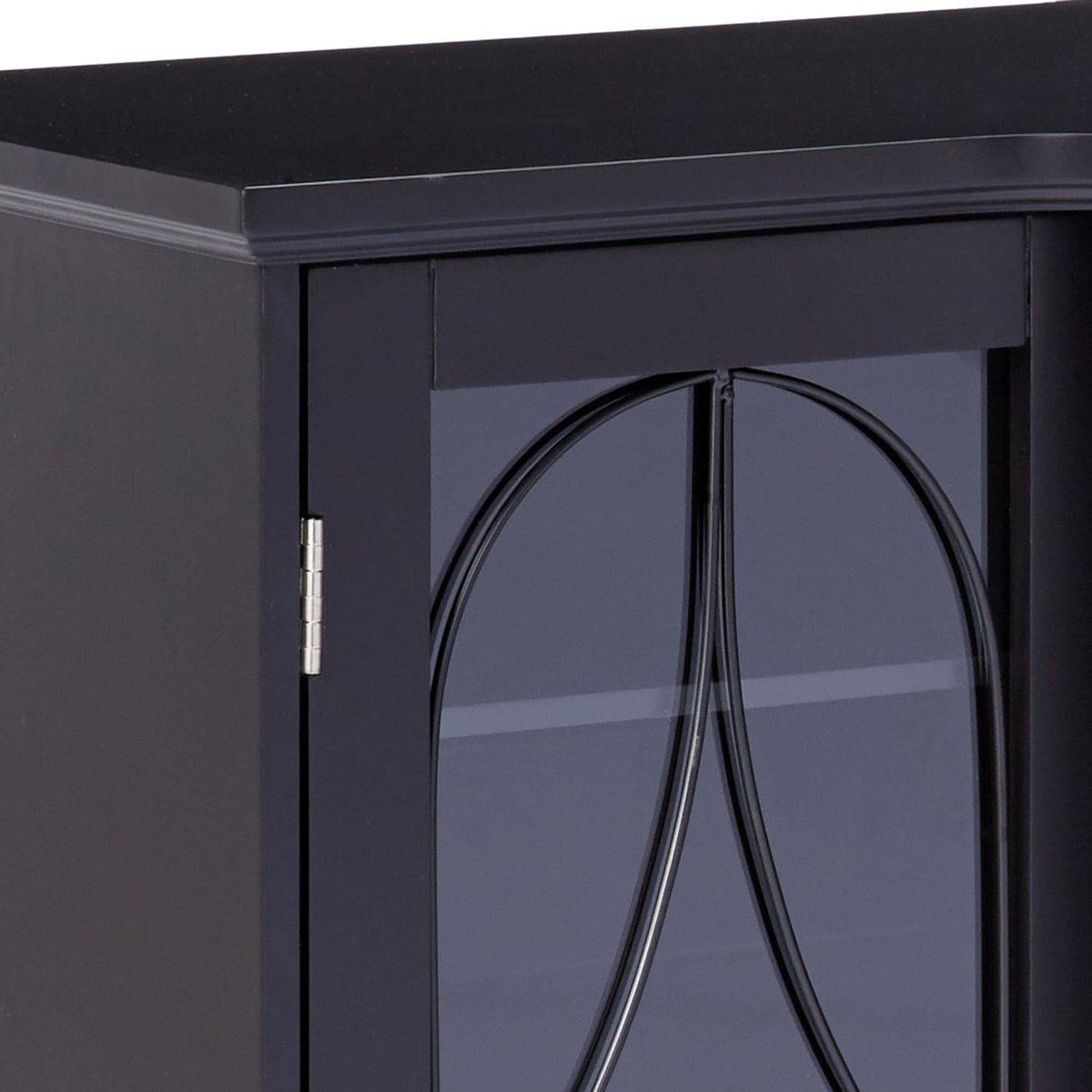 Black Wood Sideboard Buffet Console Table with Glass Doors O48152