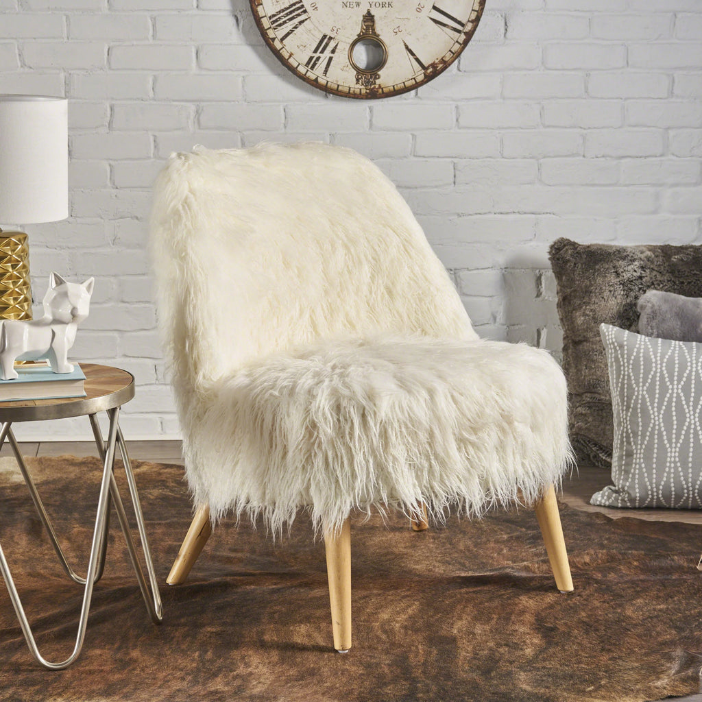 White Faux Fur Accent Chair J294