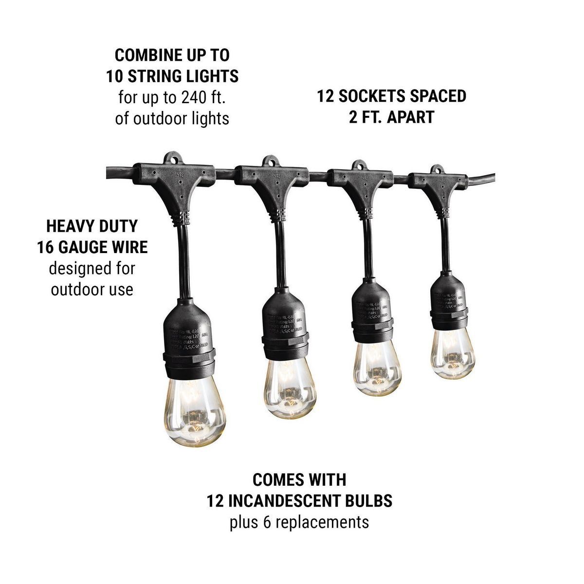 Black 12-Bulb Incandescent String Lights Z9059