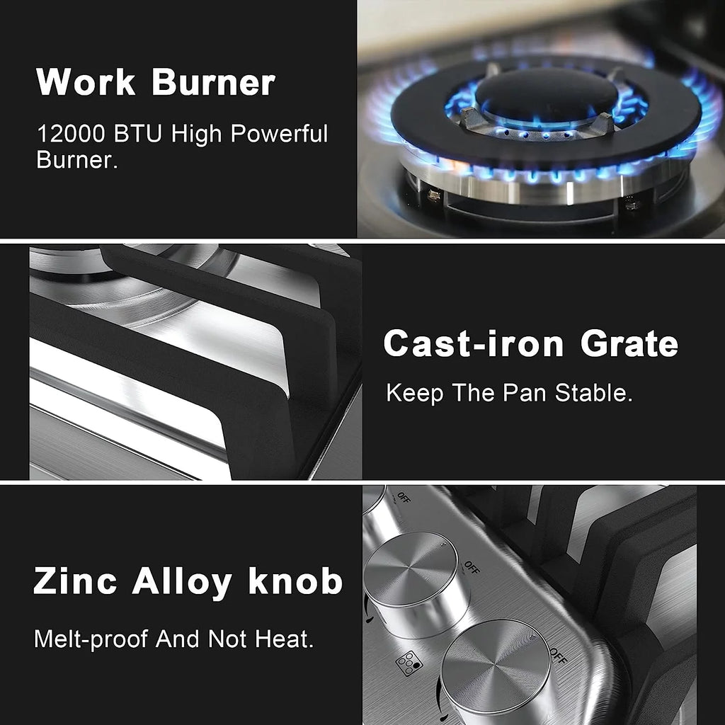 12 Inch 2 Burner Stainless Steel Gas Cooktop A6808