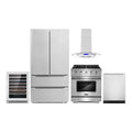 5 Piece Kitchen Appliance Package with Gas Range Range Hood Dishwasher French Door Refrigerator Wine Refrigerator I645
