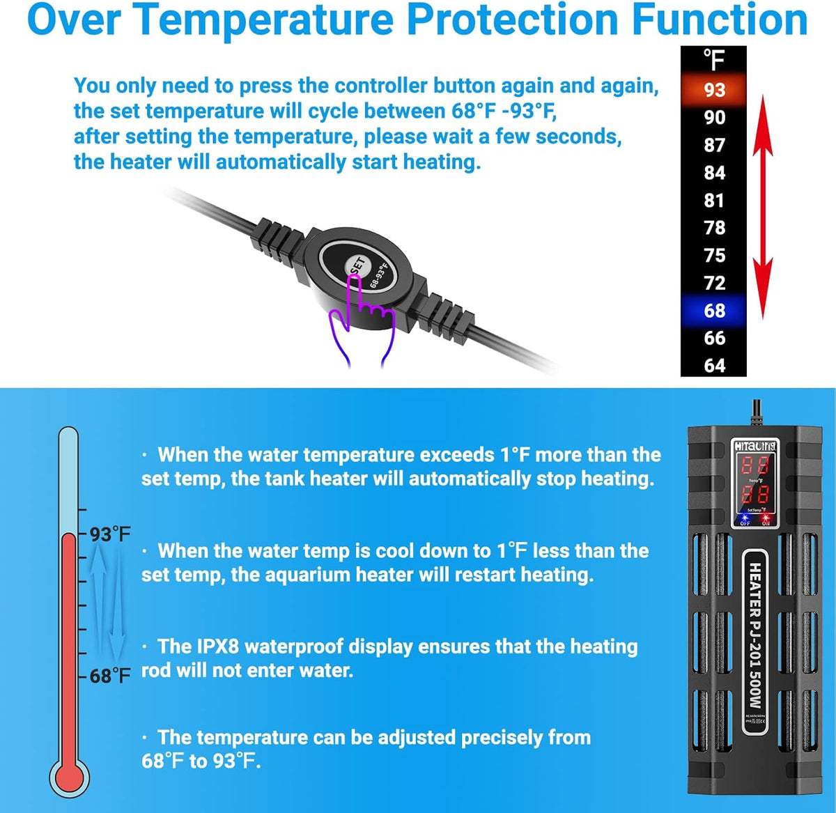 200W/300W/500W Submersible Aquarium Heater Y28626