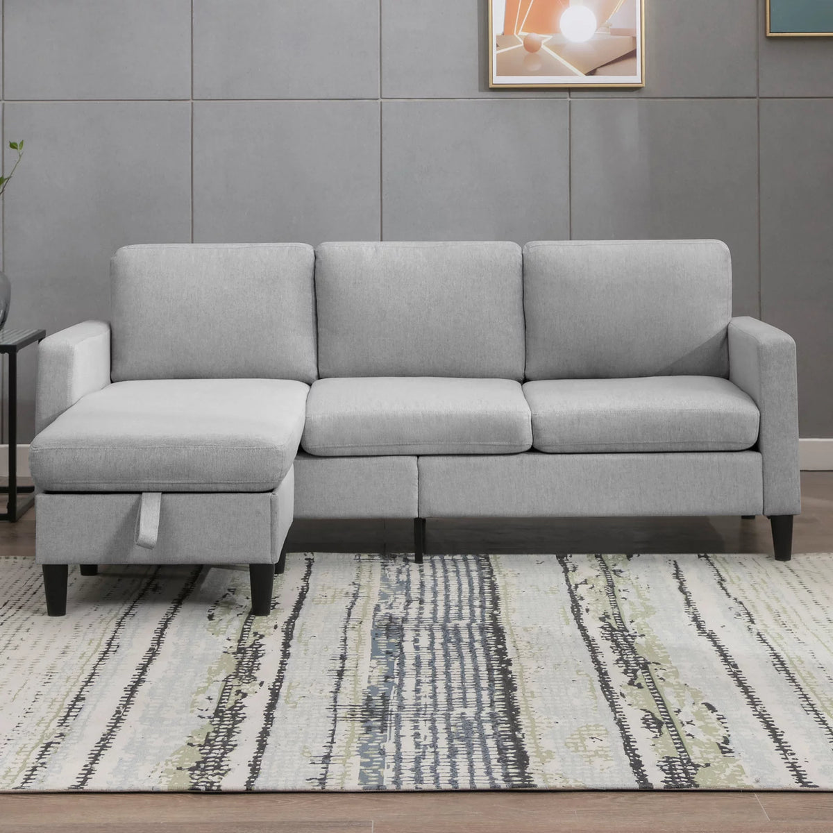Modern Dark Grey Sectional Sofa with Storage Ottoman L8755