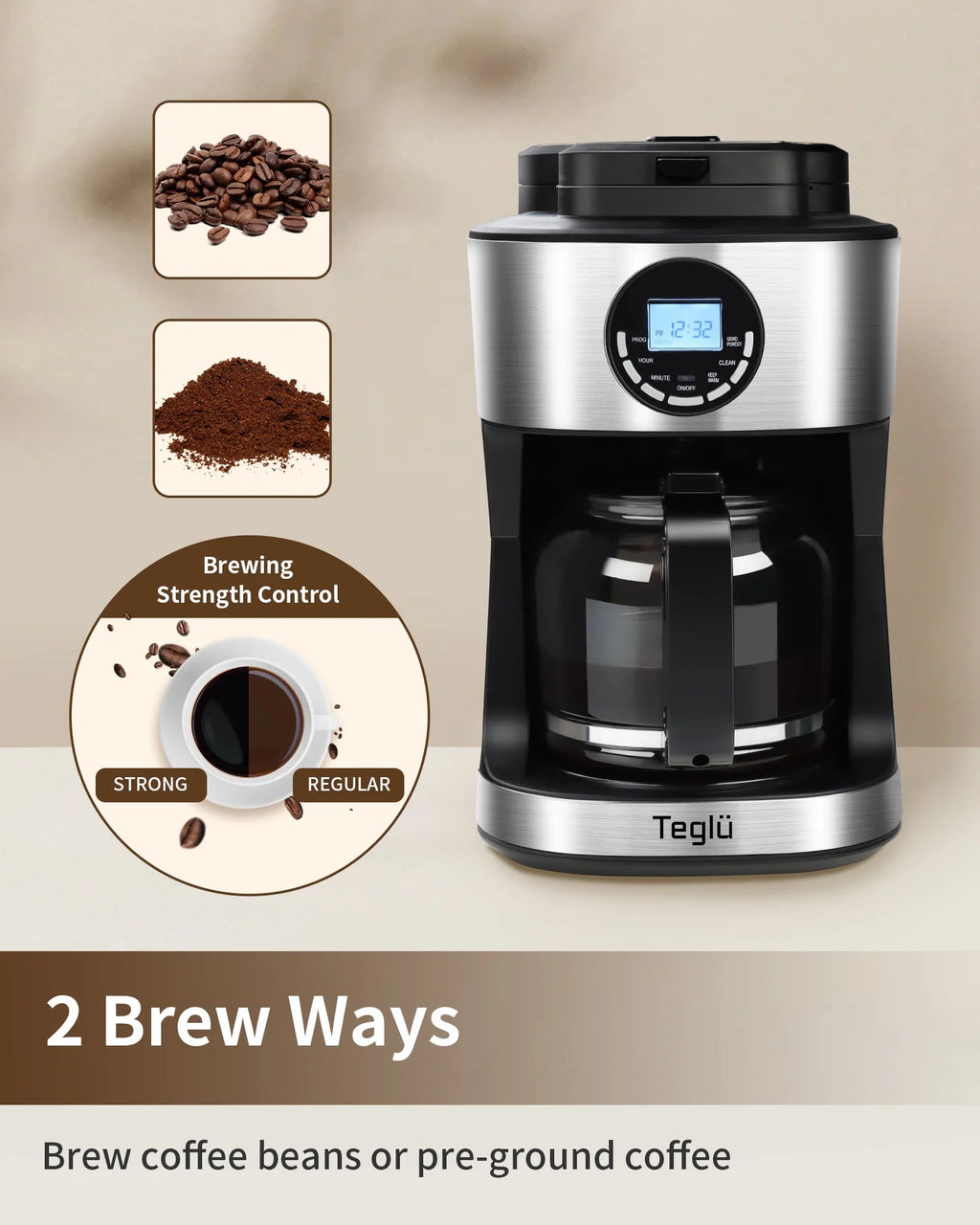 Black 12 Cups Programmable Grind and Brew Coffee Maker with Warming Plate R487