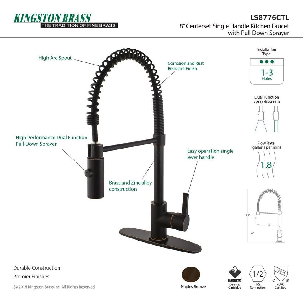 Single Handle Pull Down Kitchen Faucet Naples Bronze O500