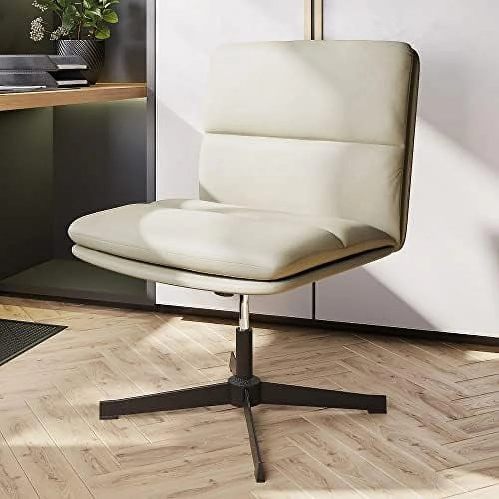 Ivory PU Leather Armless Office Chair with Height Adjustment S99235
