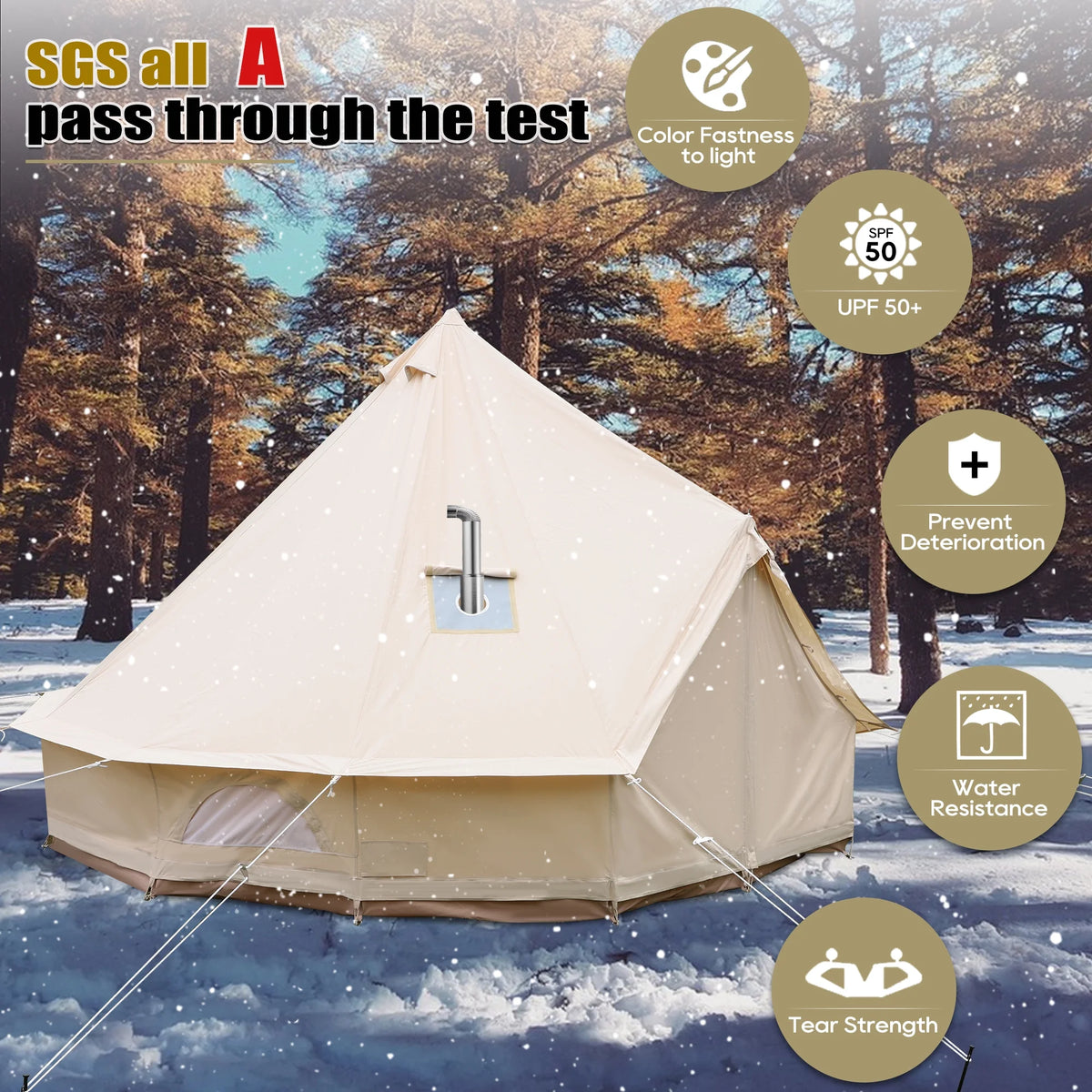 Cotton Canvas Bell Tent with Stove Jack, 4 Season, 5M, Green L2018