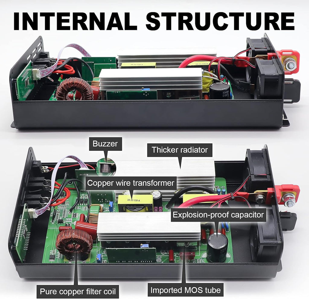 2000W Pure Sine Wave Inverter 12V to 110V with 2 AC Outlets N834250