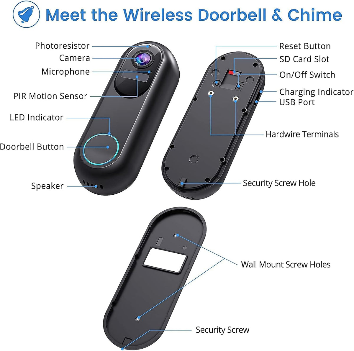 1080P HD Wireless Video Doorbell Camera with Chime B328137