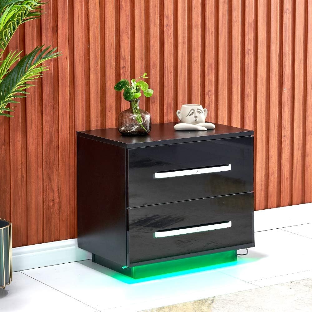White High Gloss 2 Drawer Bedside Table with LED Lights X475130