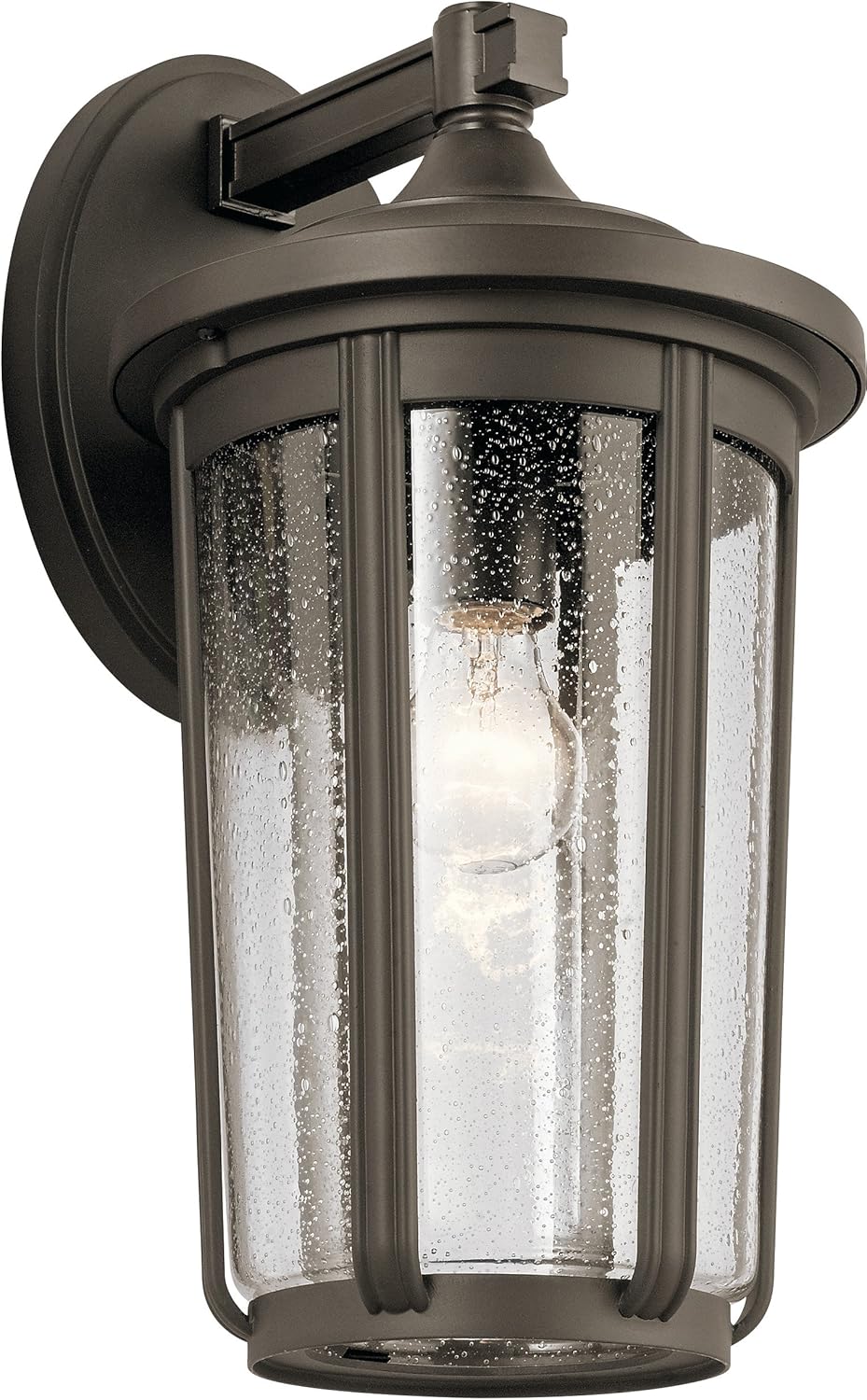 1 Light Outdoor Wall Light with Clear Water Glass in Textured Black E259