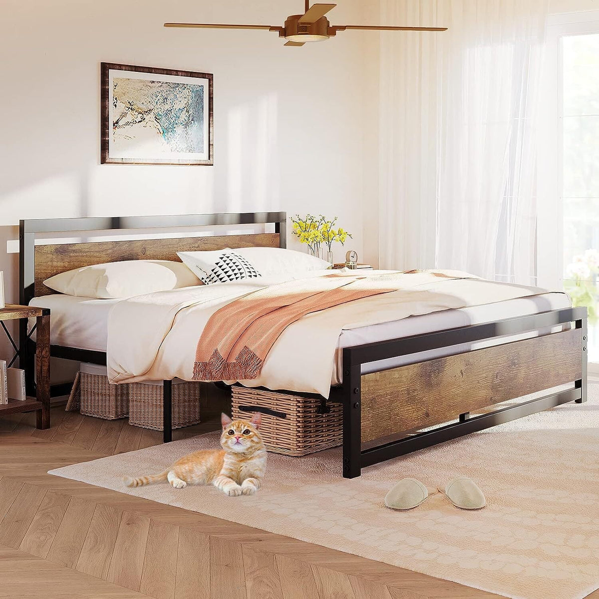King Size Wooden Headboard Platform Bed Frame V778