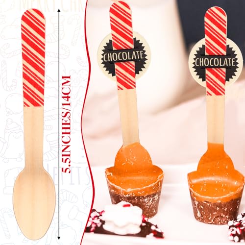 100 Set Christmas Disposable Wooden Spoons 5.5 Inches Q47003