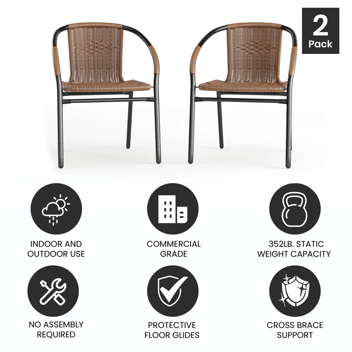 2 Pack Black Rattan Stack Chair G188450