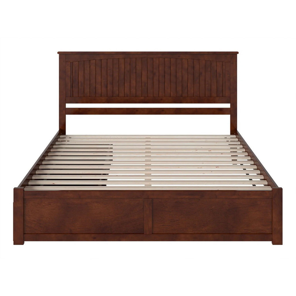 King Wood Platform Bed with Footboard and Storage Drawers in Walnut S335014