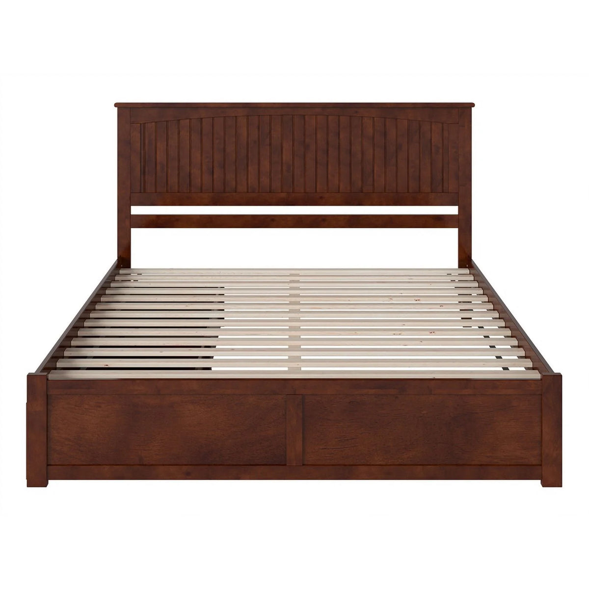 King Wood Platform Bed with Footboard and Storage Drawers in Walnut S335014