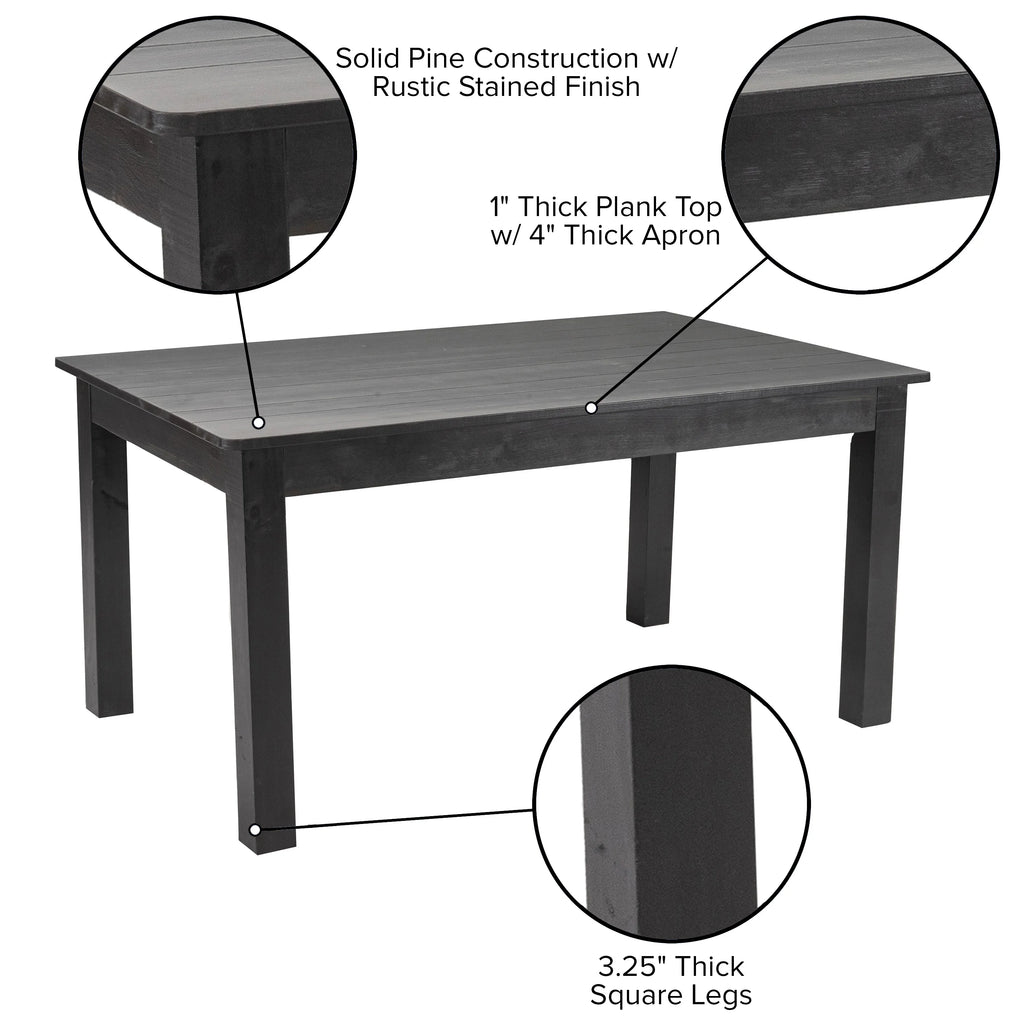 60" x 38" Rectangular Black Wash Solid Pine Dining Table K48793