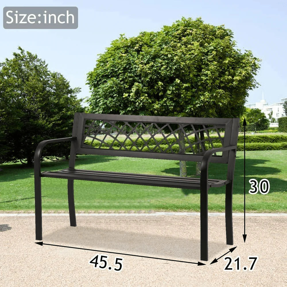 Black Outdoor Garden Bench with Armrests B4628