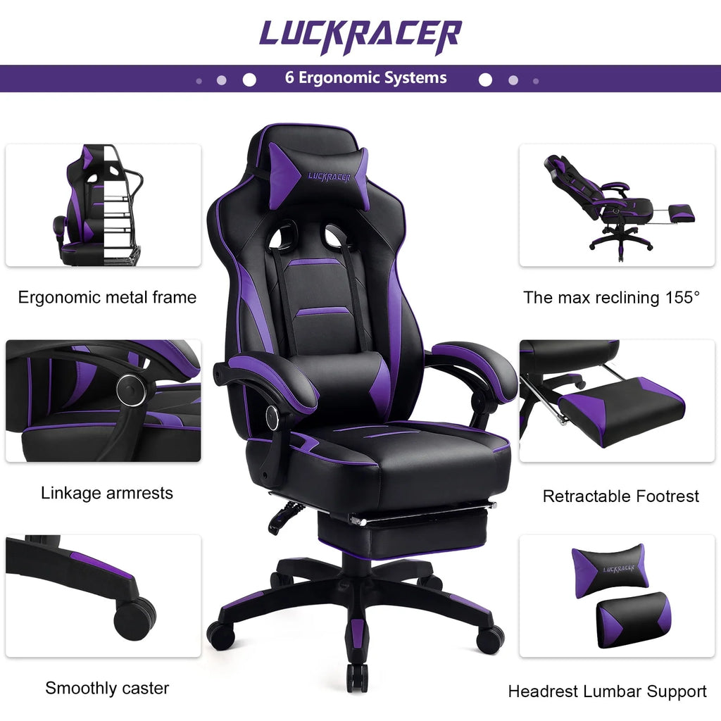 Purple Ergonomic Swivel Gaming Chair F6366