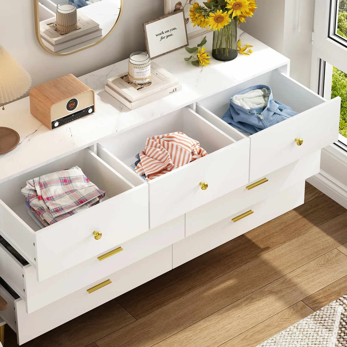 White 7 Drawer Wood Dresser E822
