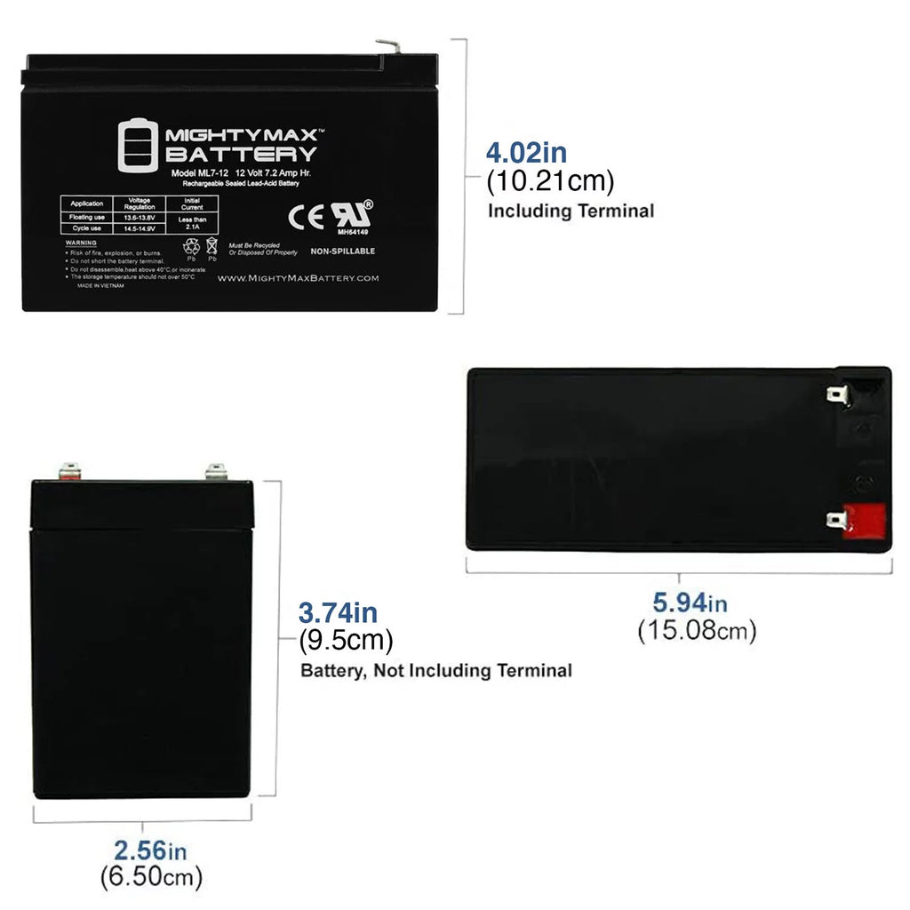 12 Volt 7ah Rechargeable Battery with F1 Terminals J819