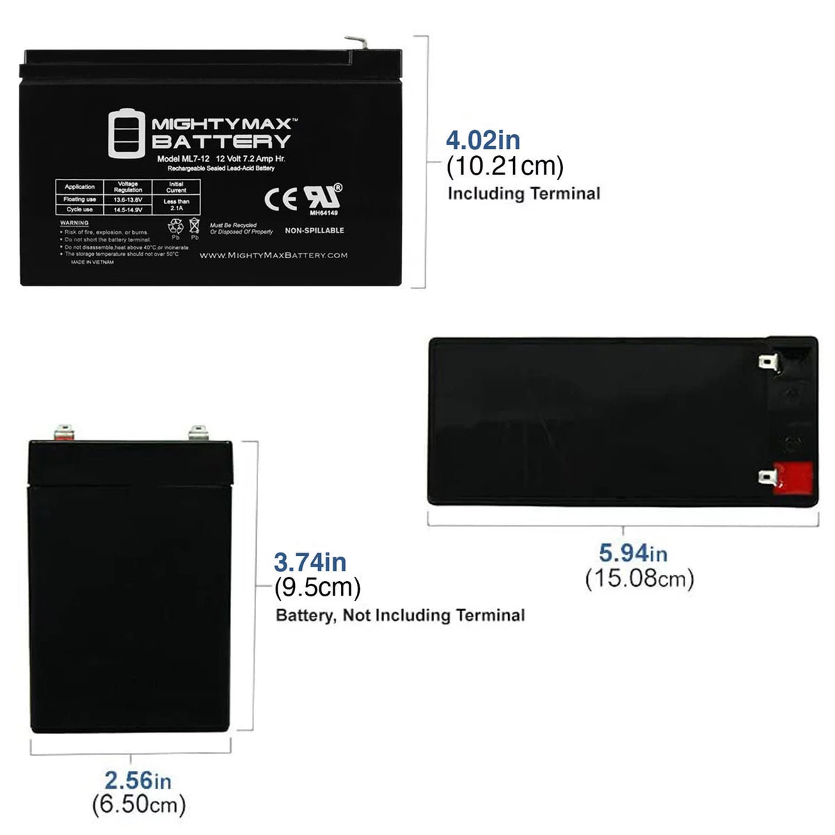 12 Volt 7ah Rechargeable Battery with F1 Terminals J819