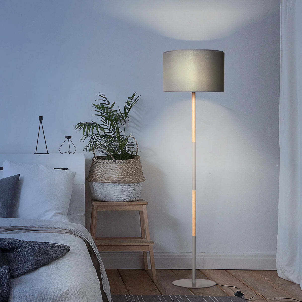 Modern Floor Lamp with 8W LED Bulb, Foot Switch & Fabric Lamp Shade K796