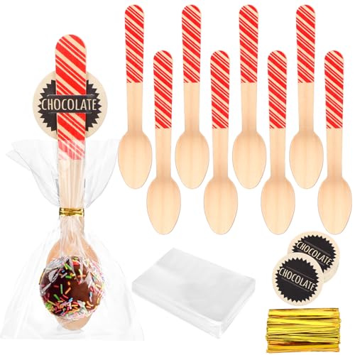 100 Set Christmas Disposable Wooden Spoons 5.5 Inches Q47003