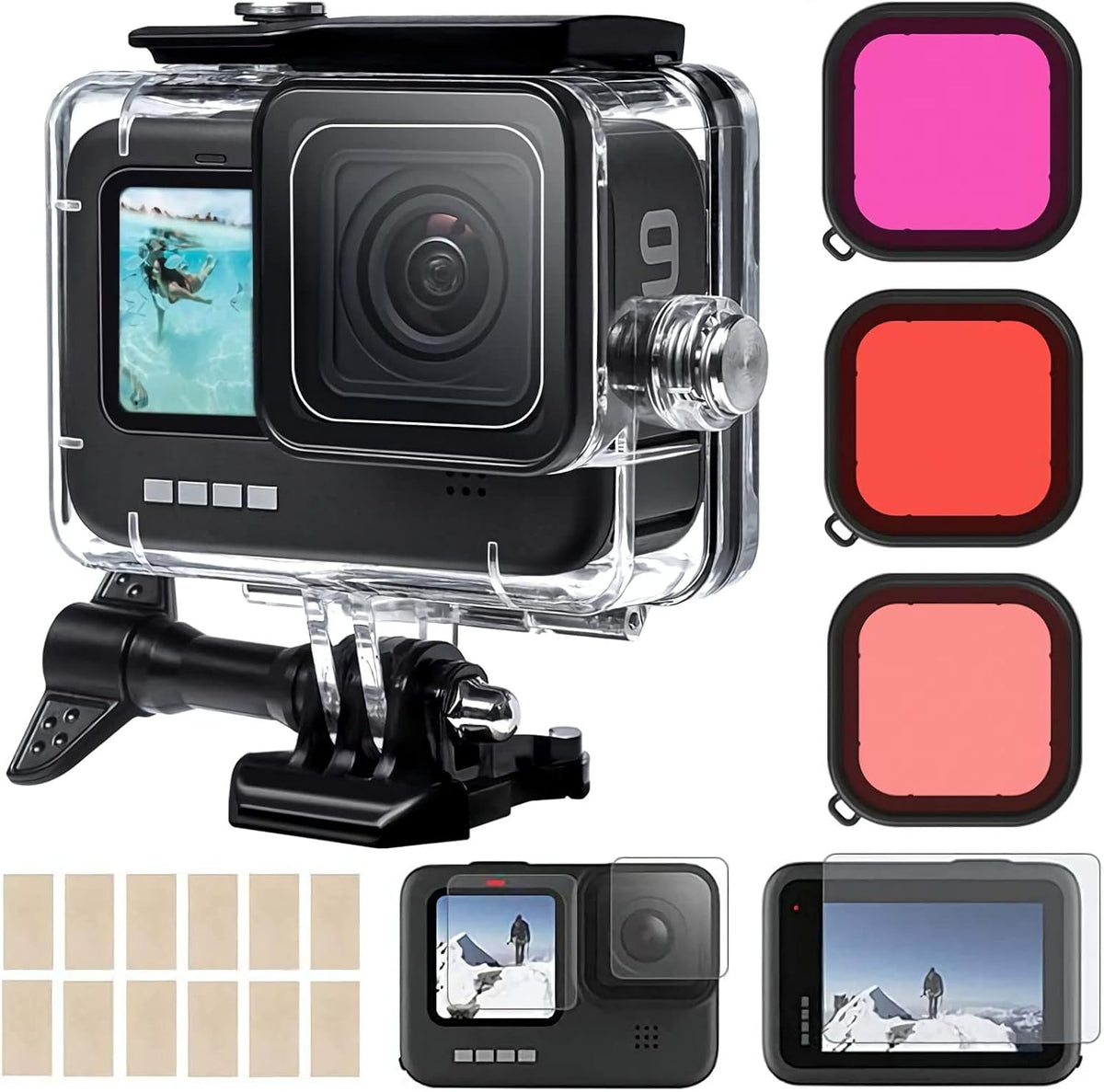 Accessories Kit Waterproof Housing Case Filter Protector Lens Screen Tempered Glass Mount Set B129331
