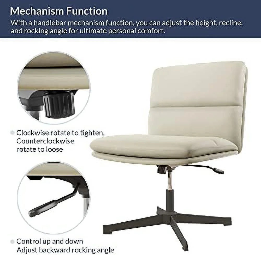 Ivory PU Leather Armless Office Chair with Height Adjustment S99235