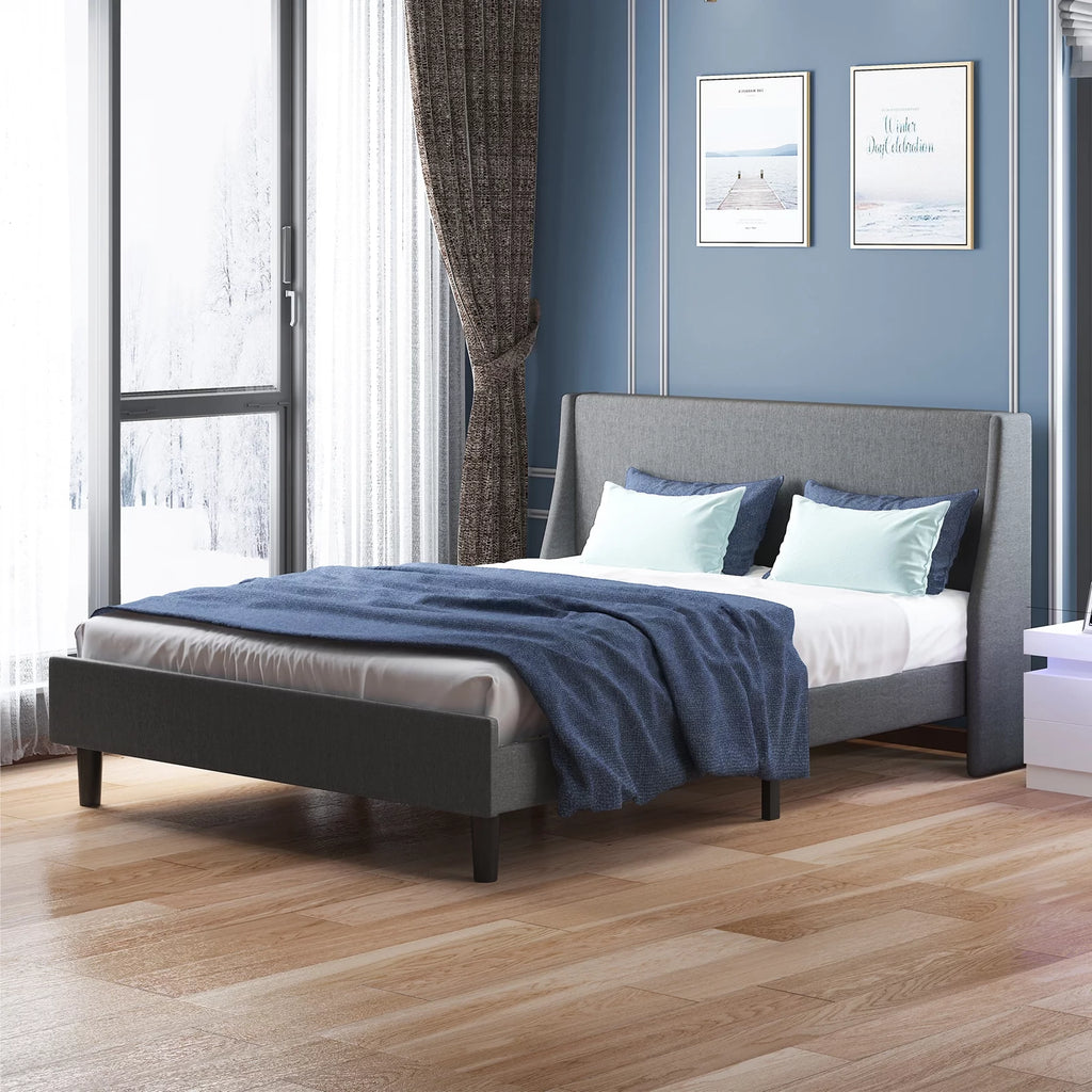Light Grey Queen Size Upholstered Platform Bed Frame with Headboard Z8454