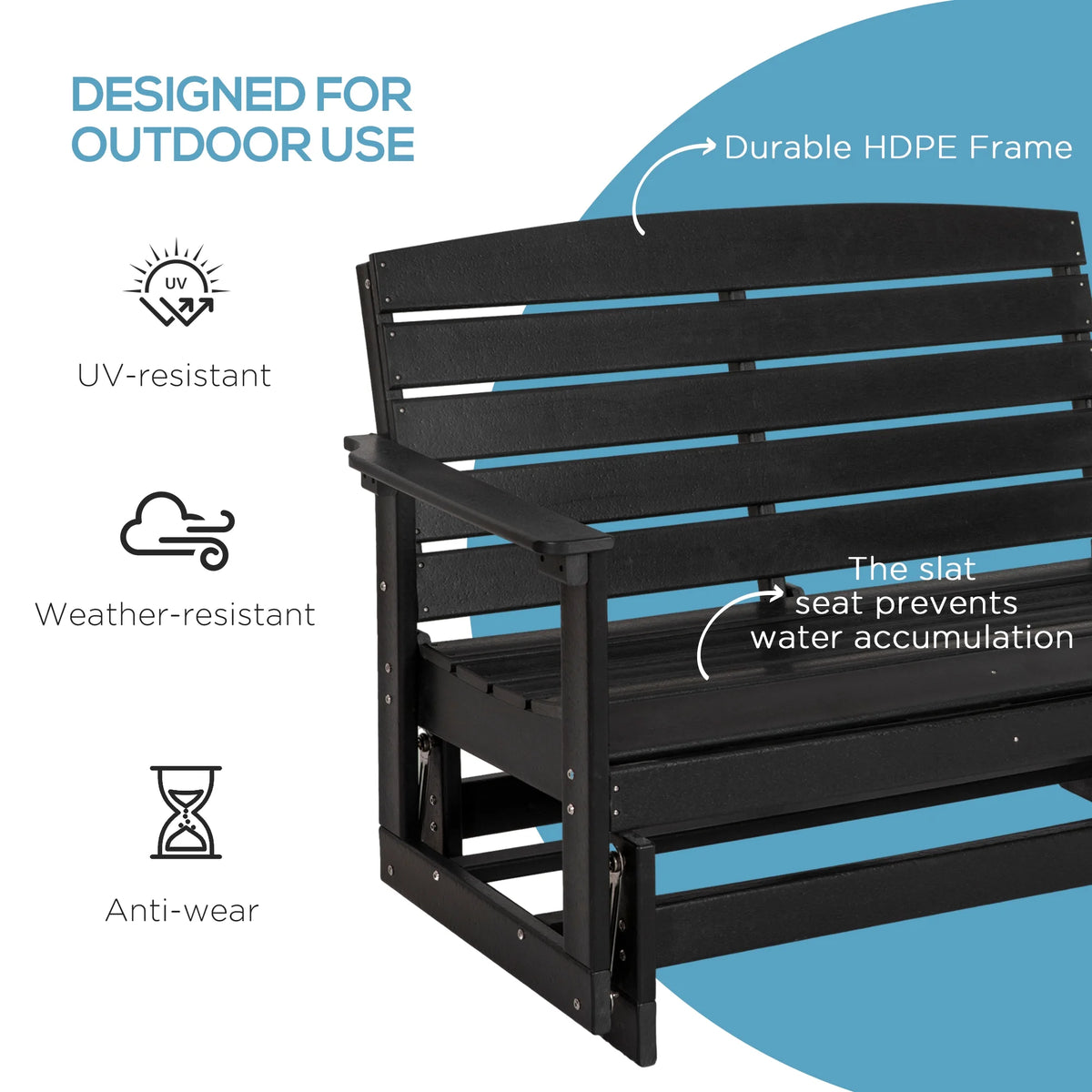 Black HDPE Double Patio Glider Bench S5639
