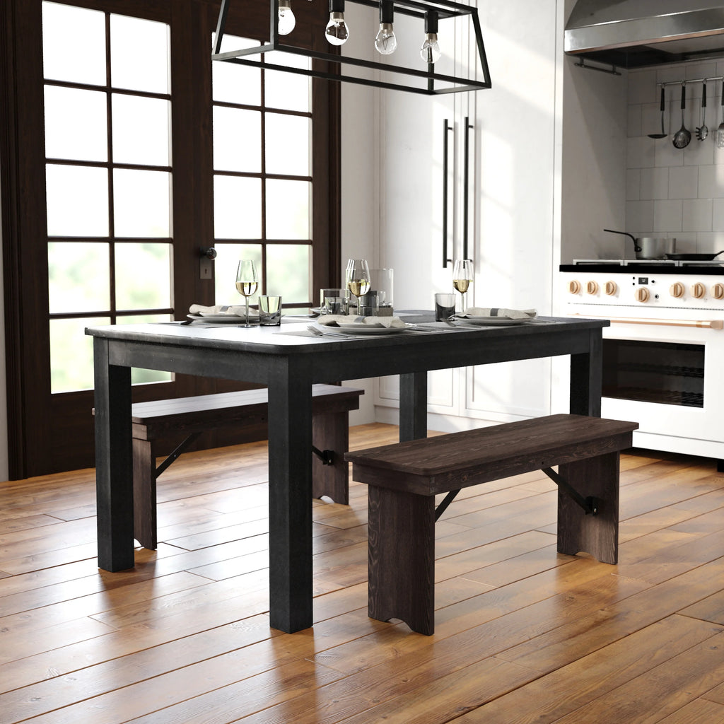 60" x 38" Rectangular Black Wash Solid Pine Dining Table K48793