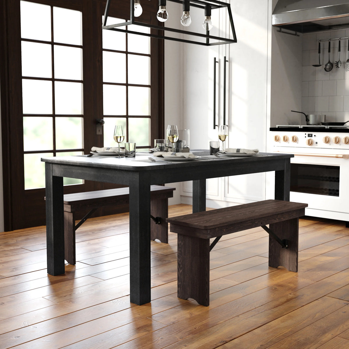 60" x 38" Rectangular Black Wash Solid Pine Dining Table K48793