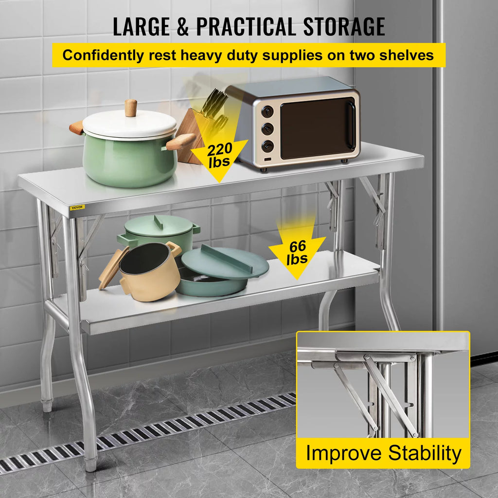 Stainless Steel Folding Prep Table 48 x 24 x 33.5 inch T127602
