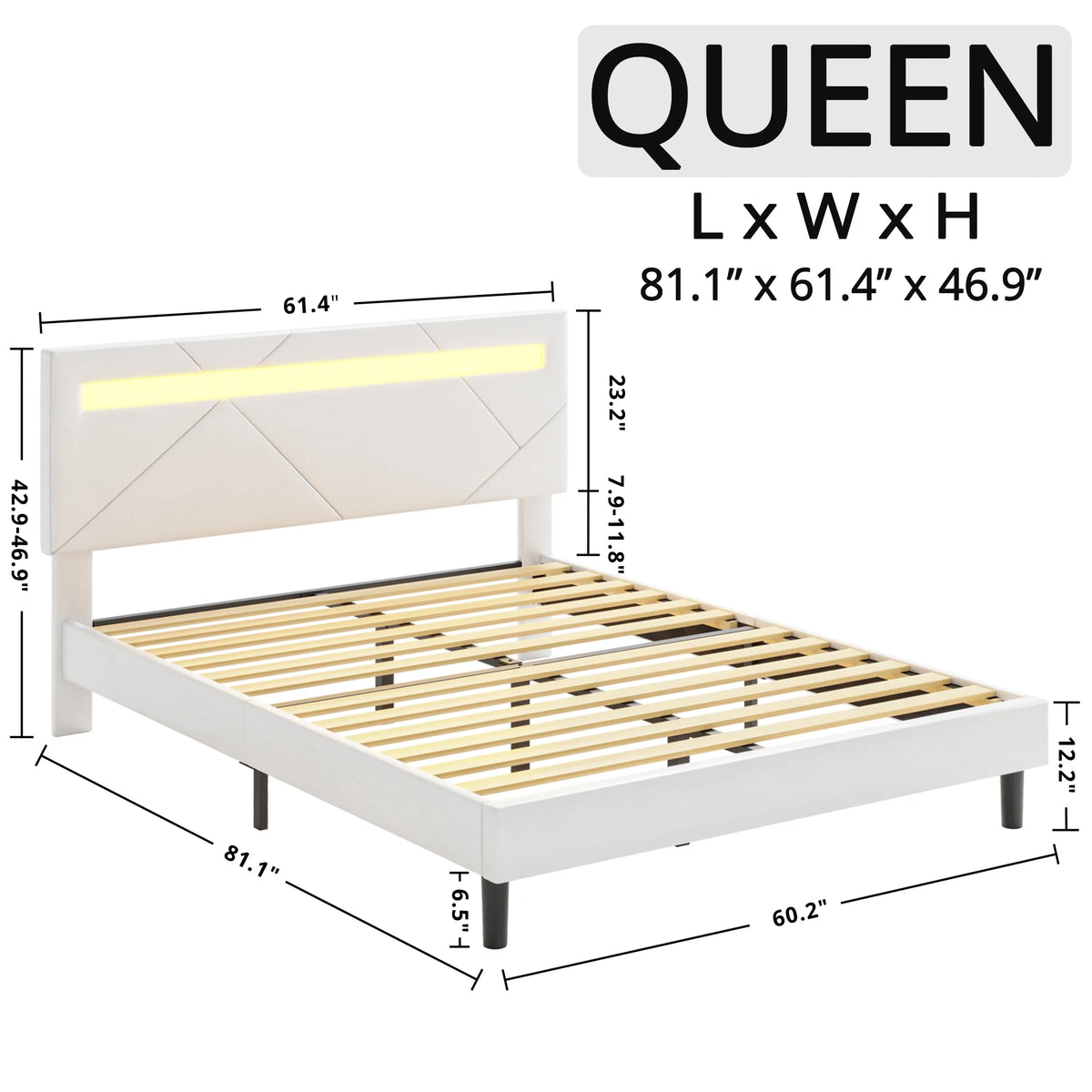 Twin Bed Frame with LED Lights and Adjustable Upholstered Headboard J14165